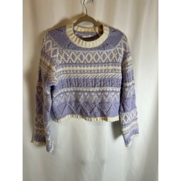 Lush Sweater Cropped XS Fair Isle Boxy Oversized Bell Sleeve Lilac - Picture 1 of 8